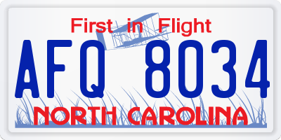 NC license plate AFQ8034