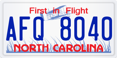 NC license plate AFQ8040