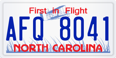 NC license plate AFQ8041