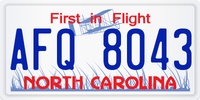 NC license plate AFQ8043