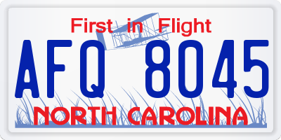 NC license plate AFQ8045