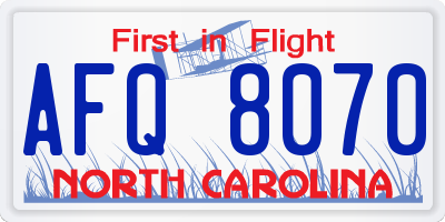 NC license plate AFQ8070