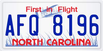 NC license plate AFQ8196