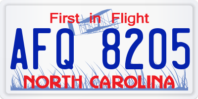 NC license plate AFQ8205