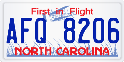NC license plate AFQ8206