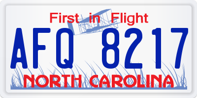 NC license plate AFQ8217