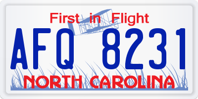 NC license plate AFQ8231