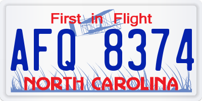 NC license plate AFQ8374