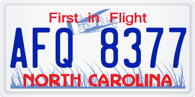 NC license plate AFQ8377