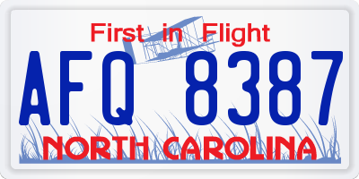 NC license plate AFQ8387