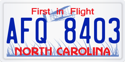 NC license plate AFQ8403