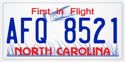 NC license plate AFQ8521