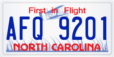 NC license plate AFQ9201