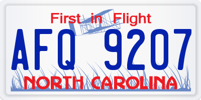 NC license plate AFQ9207