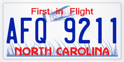 NC license plate AFQ9211