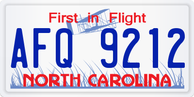 NC license plate AFQ9212