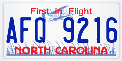 NC license plate AFQ9216