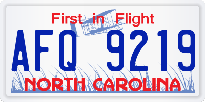 NC license plate AFQ9219