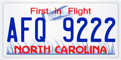 NC license plate AFQ9222