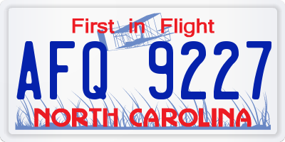 NC license plate AFQ9227