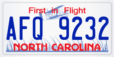 NC license plate AFQ9232
