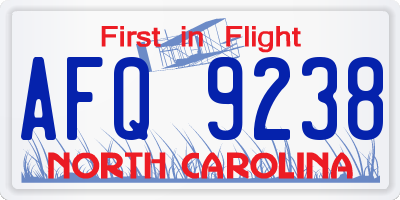 NC license plate AFQ9238