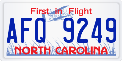 NC license plate AFQ9249