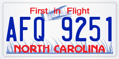 NC license plate AFQ9251