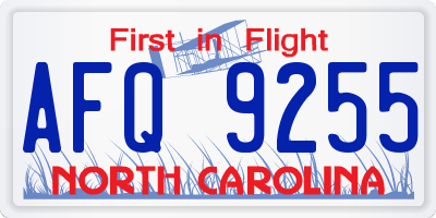 NC license plate AFQ9255