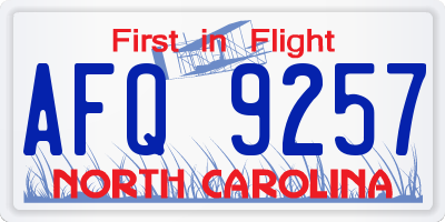 NC license plate AFQ9257