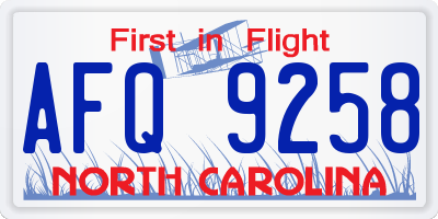 NC license plate AFQ9258