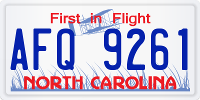 NC license plate AFQ9261