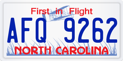 NC license plate AFQ9262