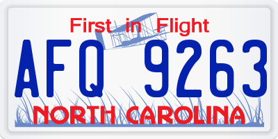 NC license plate AFQ9263
