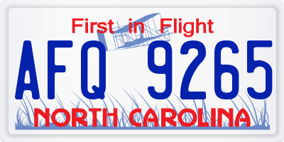 NC license plate AFQ9265
