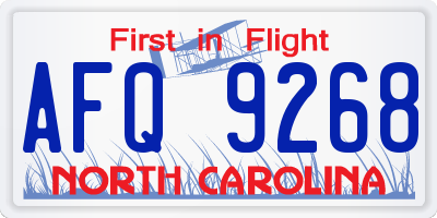 NC license plate AFQ9268