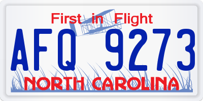 NC license plate AFQ9273