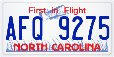 NC license plate AFQ9275