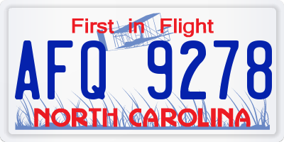 NC license plate AFQ9278