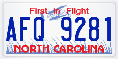 NC license plate AFQ9281