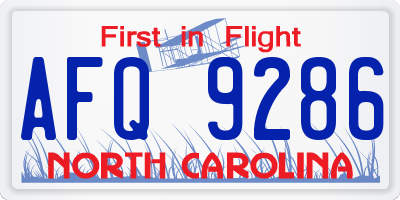NC license plate AFQ9286