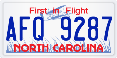 NC license plate AFQ9287