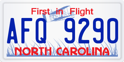 NC license plate AFQ9290