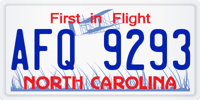 NC license plate AFQ9293