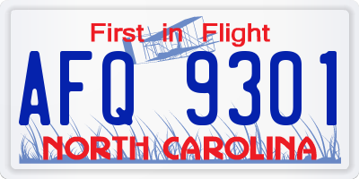 NC license plate AFQ9301