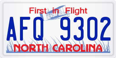 NC license plate AFQ9302