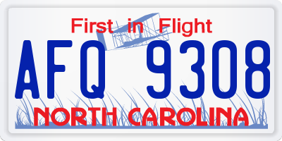 NC license plate AFQ9308