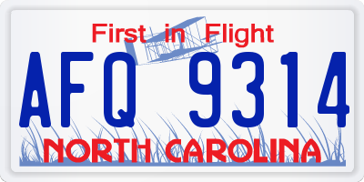 NC license plate AFQ9314