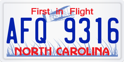 NC license plate AFQ9316