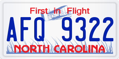 NC license plate AFQ9322